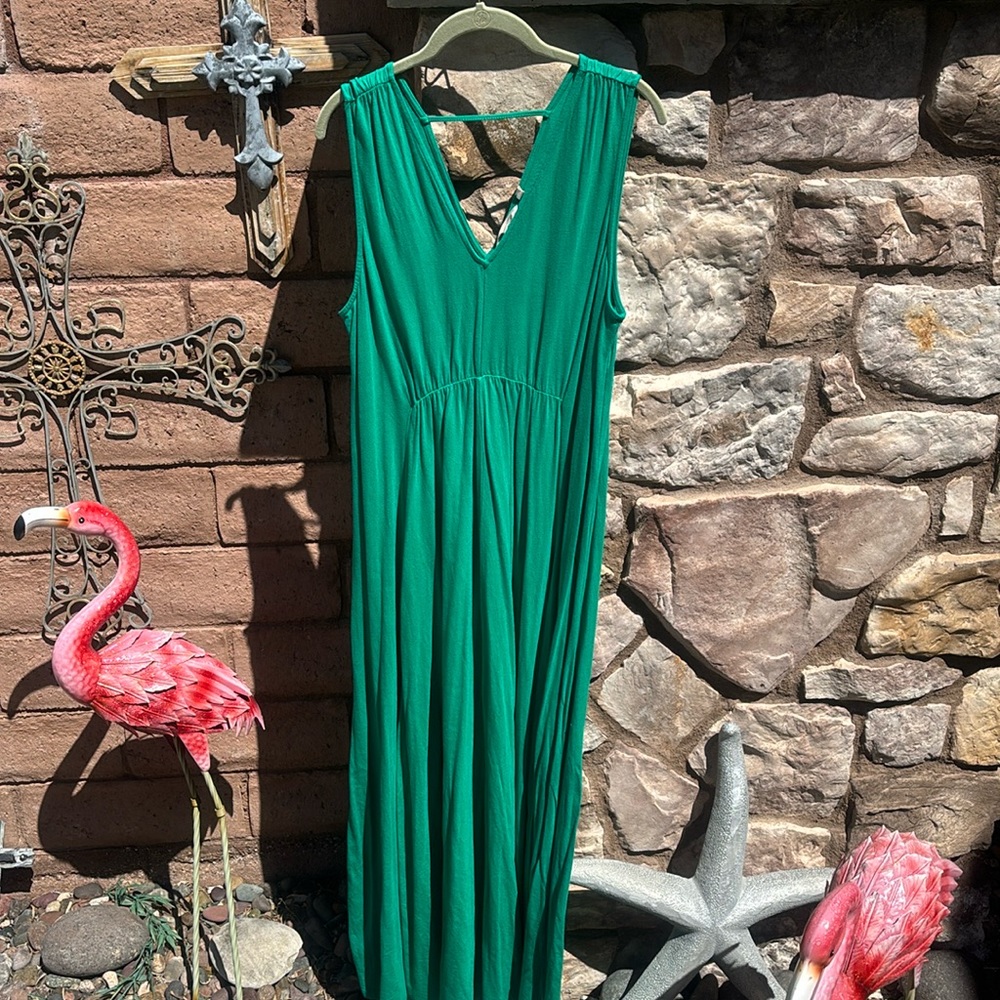 Soft Surroundings Kelly Green Dress Antonia Sleeveless Maxi Jersey Size Large